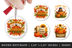 Thanksgiving round keychain pintable sublimation design png Product Image 1