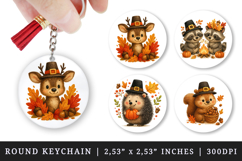 Thanksgiving round keychain pintable sublimation design png Product Image 1