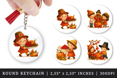 Thanksgiving round keychain pintable sublimation design png Product Image 1