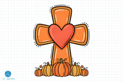 Thanksgiving Pumpkin PNG, Jesus Cross Sublimation PNG Design Product Image 1