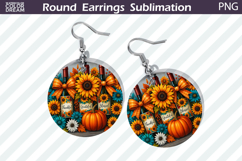 Thanksgiving Round Earrings | Pumpkin Sunflower Wine Earring Product Image 1