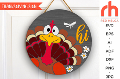 turkey hi sign svg, peeking turkey svg, turkey silhouette, farm hanger svg, welcome sign svg, thanksgiving sign, farmhouse door sign svg, round hanging sign svg, laser cut file, layered sign svg, western sign svg, glowforge cut file, countryside sign