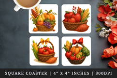 Thanksgiving square coaster sublimation, coasters design Product Image 1