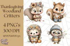Thanksgiving Woodland Animals Clipart PNG Product Image 1