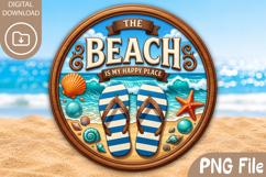 The Beach Is My Happy Place PNG, Round Summer Coaster Design Product Image 1