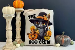 The Boo Crew Halloween Cat Print | Black Cat with Pumpkins Product Image 2