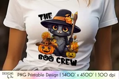 The Boo Crew Halloween Cat Print | Black Cat with Pumpkins Product Image 1