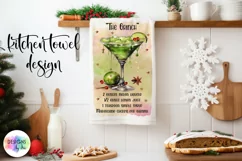 Watercolour Cocktail Recipe PNG | Christmas Kitchen Towel Product Image 1