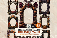 Harvest of Haunts: 60 Halloween Gothic Frame PNGs Product Image 1