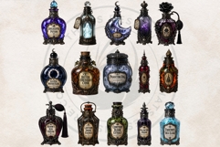 Haunted Apothecary Clipart Witchy Poison Bottles PNG Product Image 5