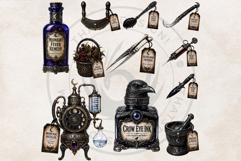 Haunted Apothecary Clipart Witchy Poison Bottles PNG Product Image 6