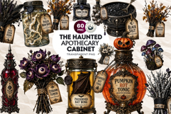Haunted Apothecary Clipart Witchy Poison Bottles PNG Product Image 1