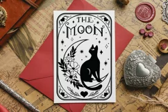 the moon floral moon and cat tarot card on card