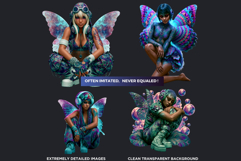 Dark Neon Fairy Clipart Cyberpunk Fae PNG Set Product Image 3
