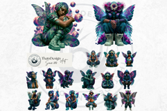 Dark Neon Fairy Clipart Cyberpunk Fae PNG Set Product Image 6
