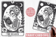 The Reader Tarot Card SVG, Skeleton Book Lover PNG Product Image 1