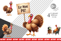 Clipart Watercolor Turkey Day Off Product Image 1
