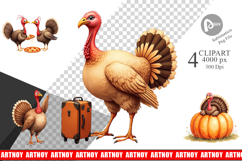 Clipart Watercolor Turkey Day Off Product Image 1