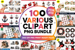 100 Various Clipart PNG Bundle | Watercolor Clipart Bundle Product Image 1