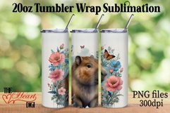 Capybara 20oz Tumbler Wrap PNG, Flower Capybara Tumbler PNG Product Image 1