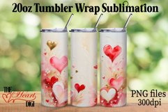 Cute Valentines Day 20oz Tumbler PNG, Cute Watercolor Hearts Product Image 1