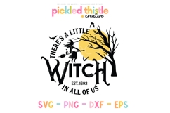 This unique Halloween SVG features the quote There&#039;s a Little Witch in All of Us 