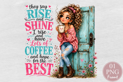They Say Rise &amp; Shine PNG, Curly Hair Girl Coffee Design Product Image 1