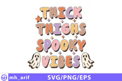 Retro Halloween Thick Thighs Spooky Vibes SVG PNG Design Product Image 1
