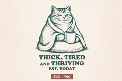 Thick Tired and Thriving Cat SVG PNG, Funny Self Care Quote Product Image 1