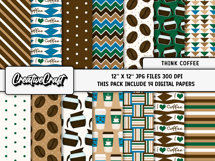 Coffee Digital Papers, brown backgrounds scrapbook designs Product Image 2