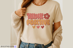 Vibrant think positive t shirt design with floral and heart Product Image 3