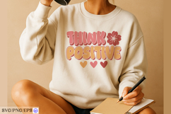 Vibrant think positive t shirt design with floral and heart Product Image 4