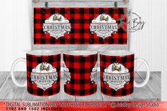 This is my Christmas Movie Watching Mug Sublimation Mug PNG with Buffalo Plaid and Reindeer and Christmas Trees on Vintage Swirl Design 