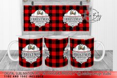 This is my Christmas Movie Watching Mug Sublimation Mug PNG with Buffalo Plaid and Reindeer and Christmas Trees on Vintage Swirl Design 