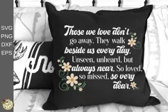Memorial cut file quote being used on a black pillow