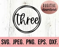 Three Birthday Cake Topper SVG - 3rd Birthday PNG Design Product Image 2