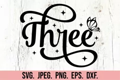 3rd Birthday Girl Butterfly SVG - Three Birthday Girl PNG Product Image 6