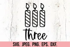 Three Candle SVG - 3rd Birthday Girl SVG - Birthday Boy PNG Product Image 4