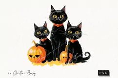 Whimsical Vintage Cats Clipart | Halloween PNG Product Image 1