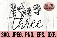 3rd Birthday Girl SVG - Three Third Flowers Floral Shirt PNG Product Image 1