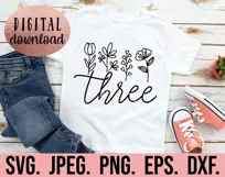 3rd Birthday Girl SVG - Three Third Flowers Floral Shirt PNG Product Image 2