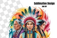 Three Native Americans Watercolor Clipart PNG Illustration 