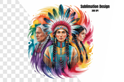Three Native Americans Watercolor Clipart PNG Illustration 