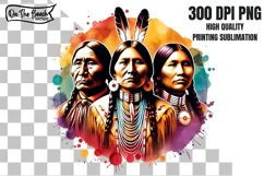 Three Native Americans Watercolor Clipart PNG Illustration 