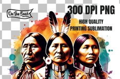 Three Native Americans Watercolor Clipart PNG Illustration 