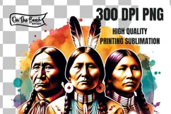 Three Native Americans Watercolor Clipart PNG Illustration 