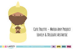 Three Wise Men clipart with golden outfits, holding gifts, soft and minimalist style.