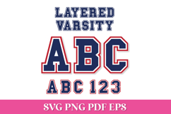 Three-Layered Varsity SVG Alphabet with Letters and Numbers Product Image 1