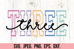 Three Birthday Girl SVG - 3rd Birthday Shirt Varsity PNG Product Image 5