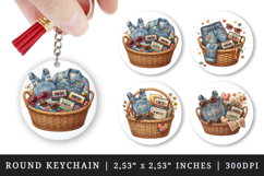 Thrifting round keychain pintable sublimation design png Product Image 1